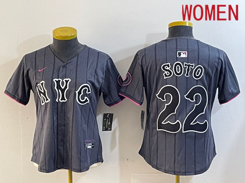 Women New York Mets #22 Soto Black City Edition 2024 Nike MLB Jersey style 2